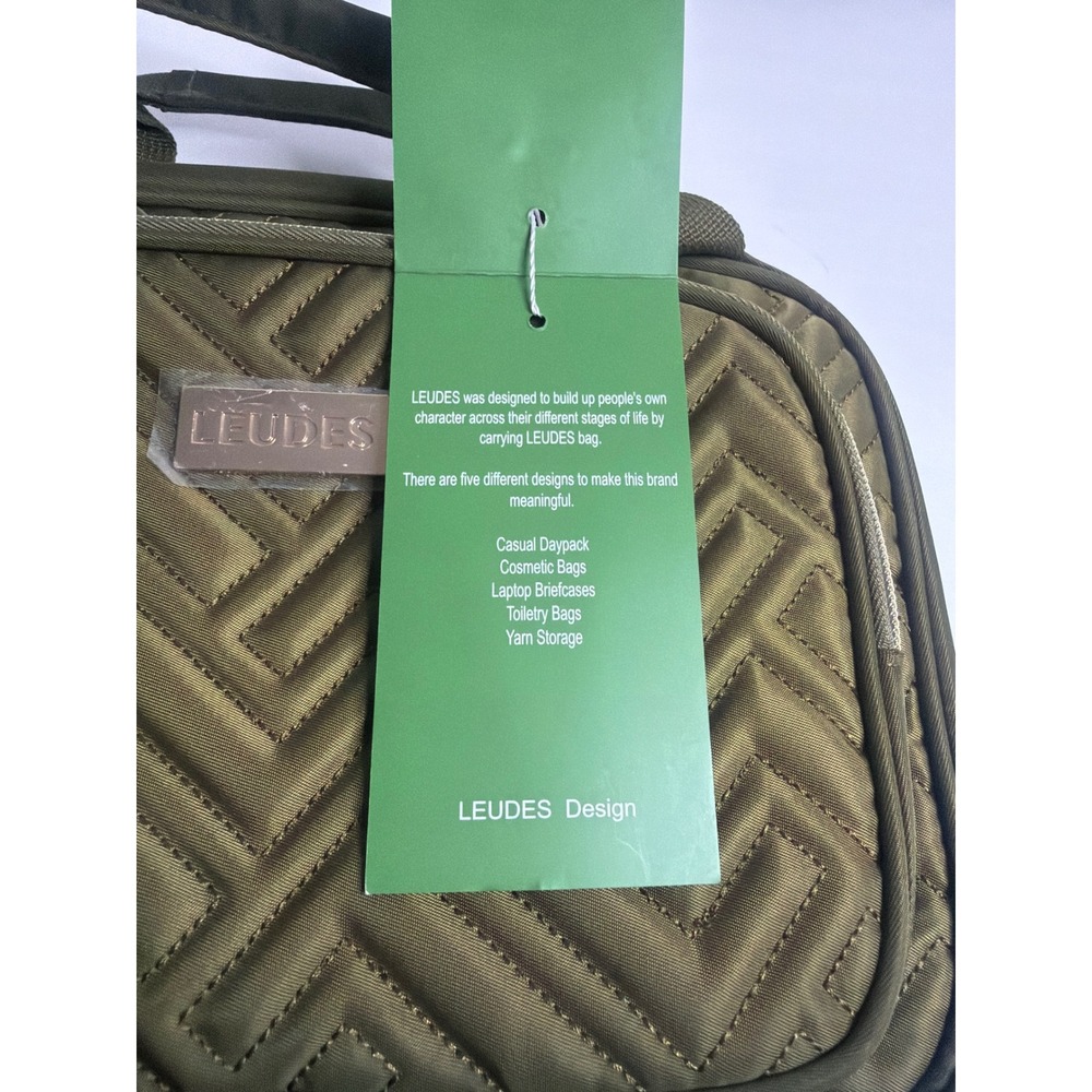 LEUDES Olive Green Quilted Cosmetic Toiletry Travel Bag Organizer New With Tags - Picture 6 of 7